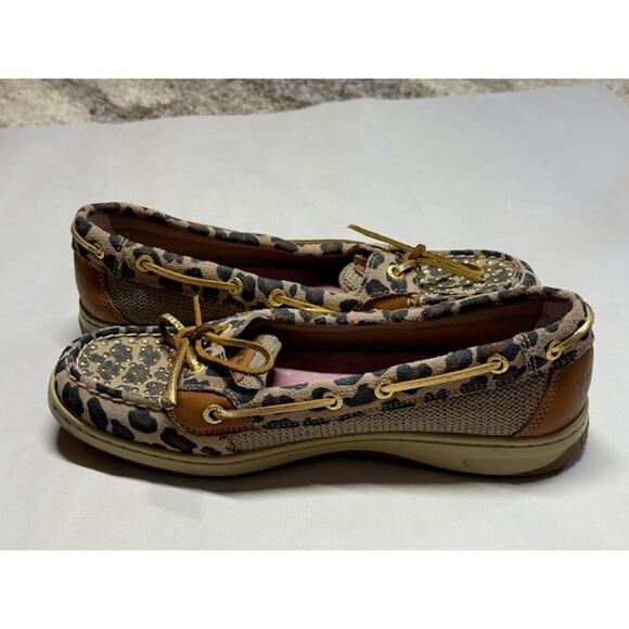 Sperry Top-Sider Leopard Print Boat Shoes Women's Size 9 Coastal Studded Loafers - Picture 1 of 8
